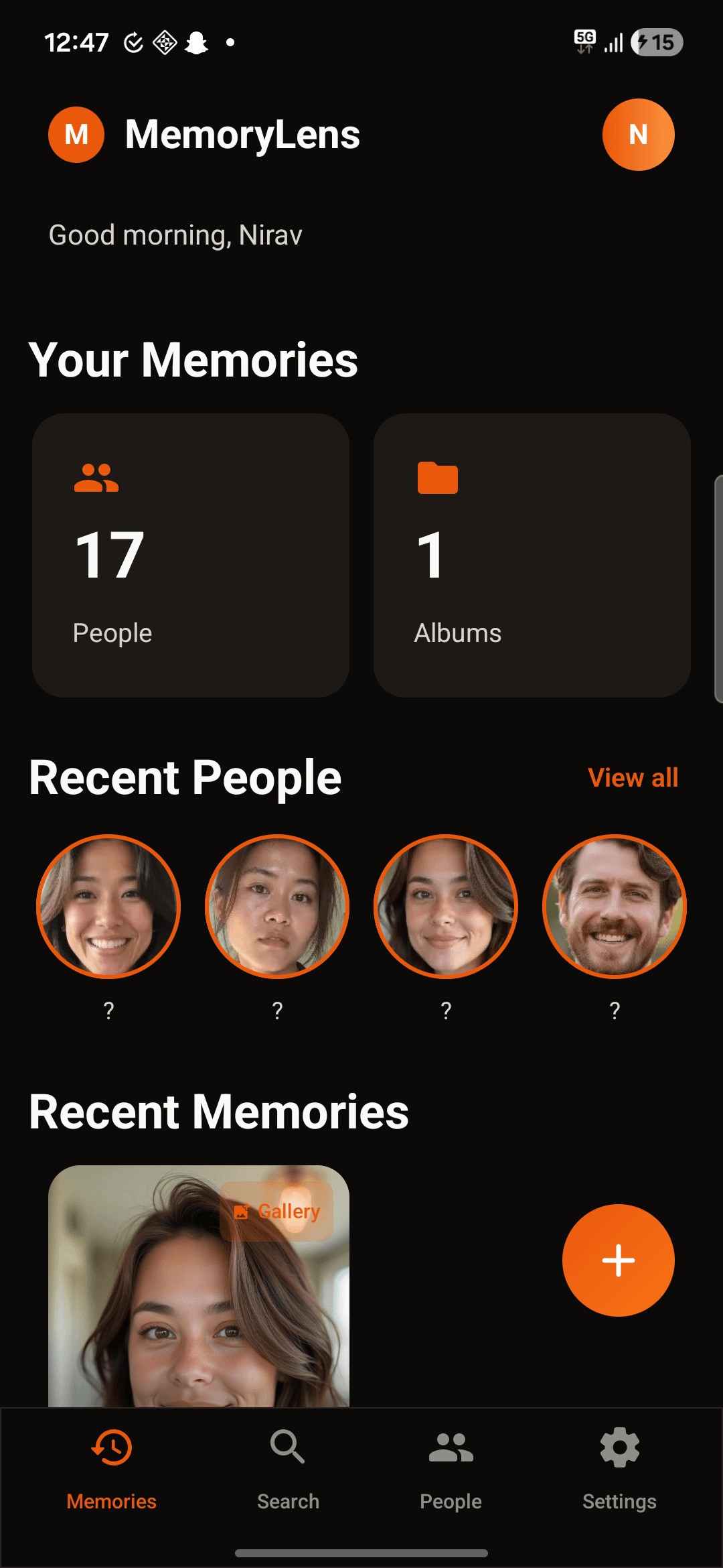 MemoryLens home screen