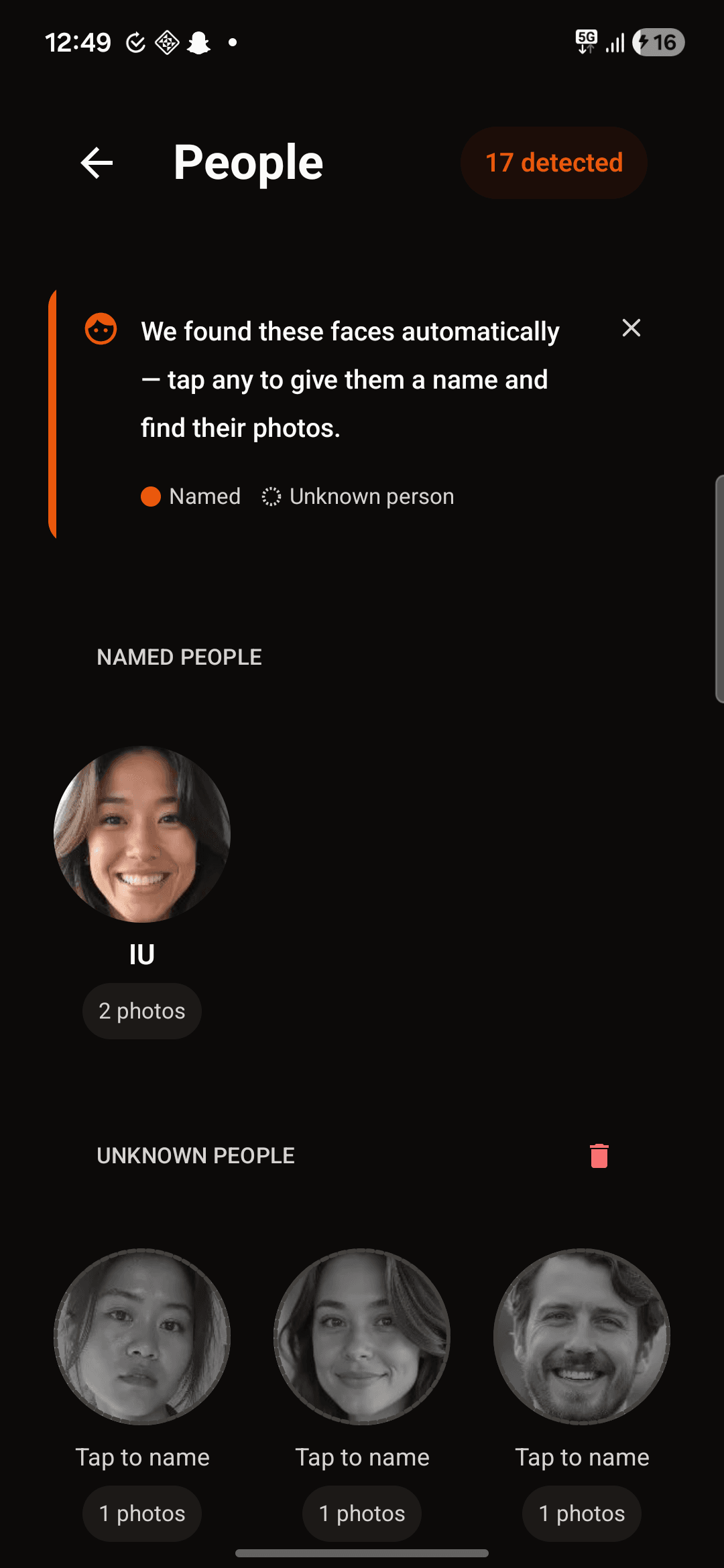 MemoryLens People screen